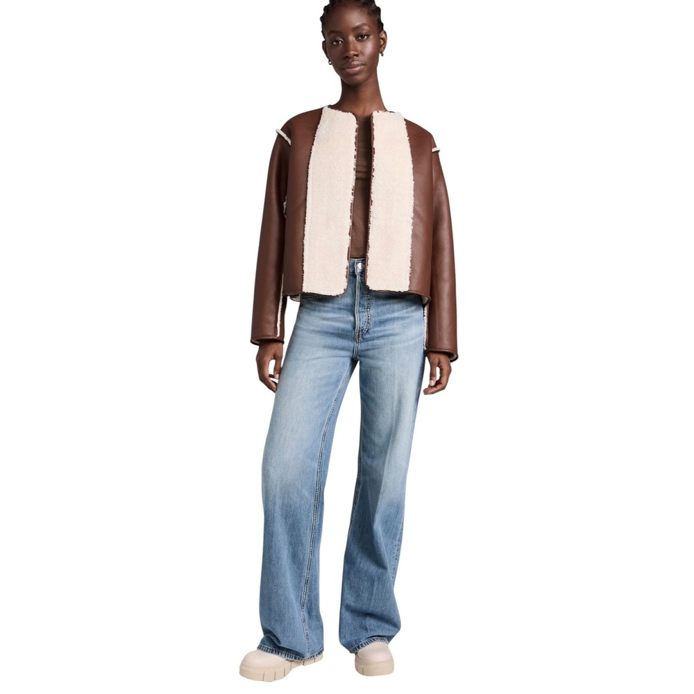 Splendid x Cella Jane Reversible Faux Shearling Toggle Jacket Brown Cream Womens - Picture 9 of 13